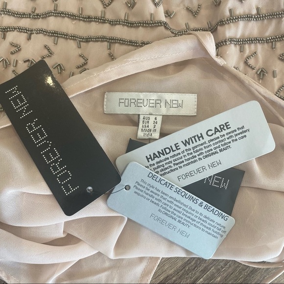 NWT Forever New Top Camisole Delicate Beaded Pink Spaghetti straps Boho Size 6 - Picture 12 of 15